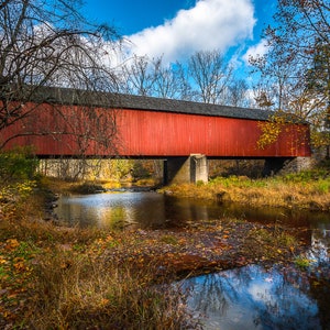 The Frankenfeld Covered Bridge  Bucks County, Pennsylvania, Landscape Photography, Nature Wall Art, Covered Bridge, Fine Art, Canvas Print