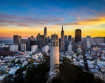 Sunrise at The Coit Tower San Francisco, Telegraph Hill, Wall Art Canvas Print, California Photography, Home Decor, San Francisco Photo