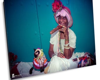 Havana Woman with Cat, Cuba Photography, Fine Art Canvas Print
