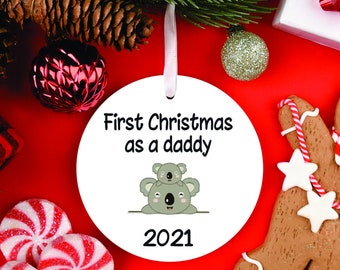 First Christmas as Daddy Porcelain Ceramic Christmas Tree Ornament Keepsake, Christmas Gift Ideas for New Dad, Personalized New Dad Ornament