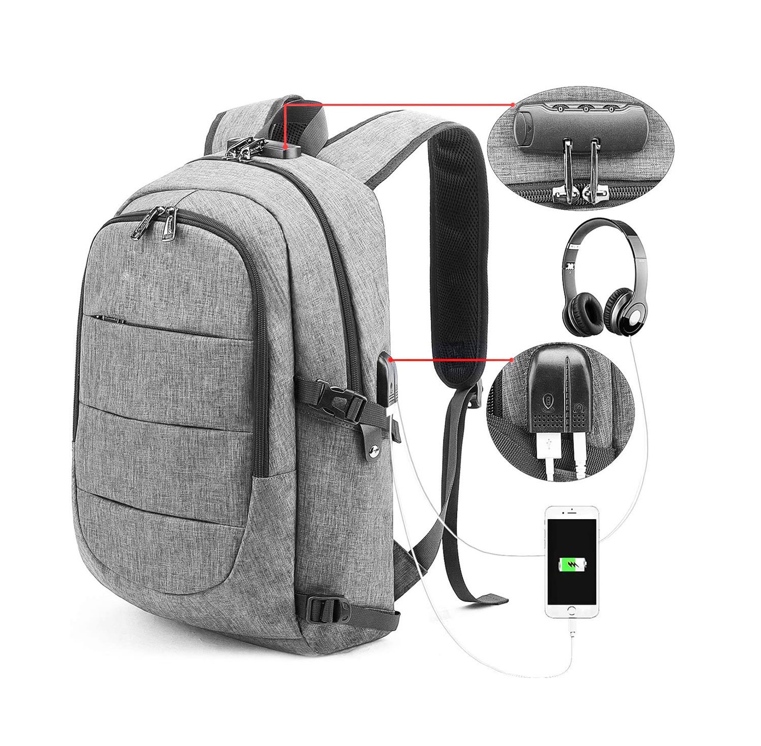 backpack with headphone compartment
