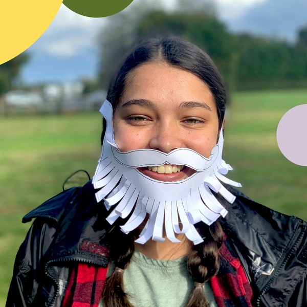 Feuille d’activité imprimable barbe et moustache (PDF) - Costume amusant - Accessoire de cabine photo de fête - Movember - Faux Père Noël - Modèle de poils du visage en papier