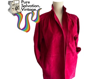 1980s Mandarin Collar Crimson Ultra Suede Shirt/Jacket Vintage