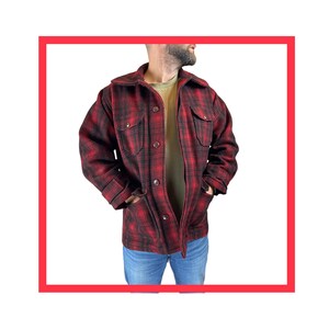 1970's - Red Wool Plaid Mackinaw Woolrich Hunting Field Jacket