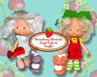 Bambola vintage del 1981 di Strawberry Shortcake a forma di angelo con animaletto soufflé – Giocattolo Kenner anni '80
