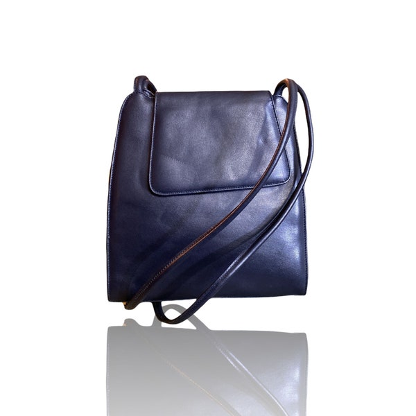 Vintage Loris Dipacifico Navy Leather Shoulder Bag, Made in Italy