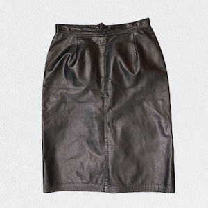 Gonna al ginocchio in pelle nera del 1980 di Smart Set - Vintage Taglia 7