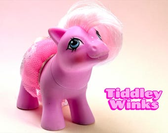 G1 Baby Tiddly Winks Pony 1985 Hasbro Vintage My Little Pony Pink Baby Pony Juguete de guardería Vintage