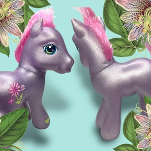 Pied magnétique pour poney My Little Pony 3G, fleur de pétale, perle violette, 03' Hasbro OOAK