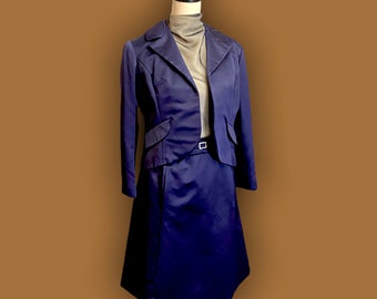 1960's Mod 3 Piece Mini Skirt Suit Set with Sleeves Cowl Neck Blouse