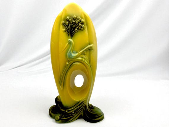 ミッドセンチュリー・ハル陶器の花瓶、孔雀模様、黄緑色の釉薬 - Etsy 日本