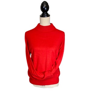 Rote Bluse Langarm 1990er Jahre Mode, Acryl Strick Schildkröte Neck Jumper Top by Alia Medium Size 12-14