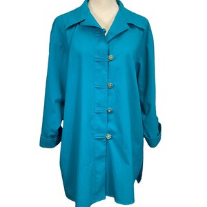 1980s Vintage Women's Teal Oversized Long Blouse, Blue Green Long ...
