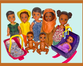 Kelly Club, Lil Friends of Kelly, Barbies Little Sister, 4" African Toddler Dolls, and Dark Complection Baby Doll - You Pick