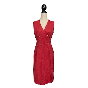 1980 Red Sleeves Double Breasted Velvet Vest Cut Dress