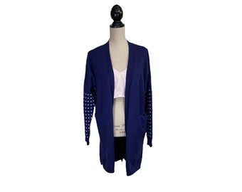 Vintage Blue Wool Blend Cardigan: Open Front, Pockets, Size XL