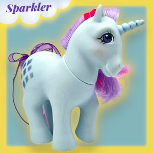 Sparkler G1 Unicorn My little Pony, Blue Diamond Year Three Rainbow Pony Hasbro Vintage