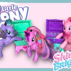 My Litte Ponies Shine Bright 2011 Pinkie Pie Twilight Sparkle and Princess Luna Light up Brushable Vintage Pre Loved