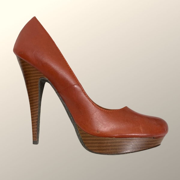 Brown High Heel Pump Size 9, New, Calvin Klein, Burnt Orange, Leather, "Emily"  Platform Pump