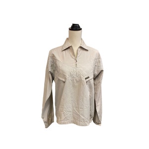 Zip Pullover Cream Sweater 1980s Westbrook Vintage Beige Jumper Jacket Retro Trendy Polyester Cotton Medium