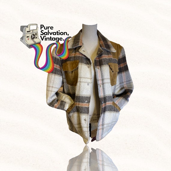 1970 s Brown Tan Plaid Sherpa Lumberjack Jacket Made in Canada