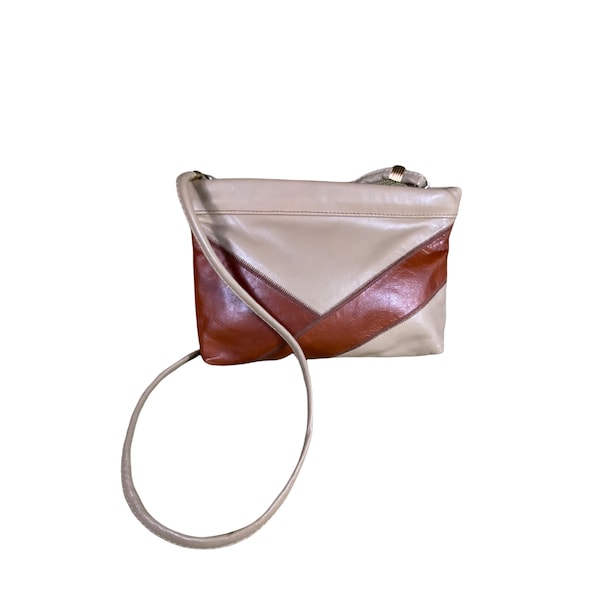 Vintage 1980s Geometric Leather Crossbody Clutch Bag