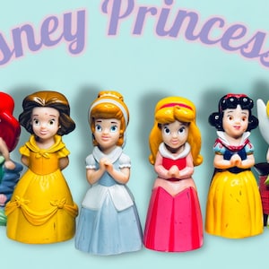 Vintage Fairy Tail Princess Bath Toy - Set of 6 Aurora, Snow White, Ariel, Tinker Bell, Cinderella, & Belle