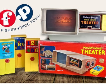 Fisher Price Movie Viewer Vintage 1977 w/ 4 Movies and Box - Free Domestic Shipping