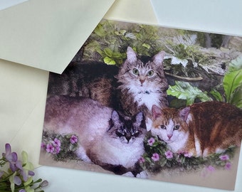 Watercolor Cat Note Cards, Blank Stationery, Set of 5