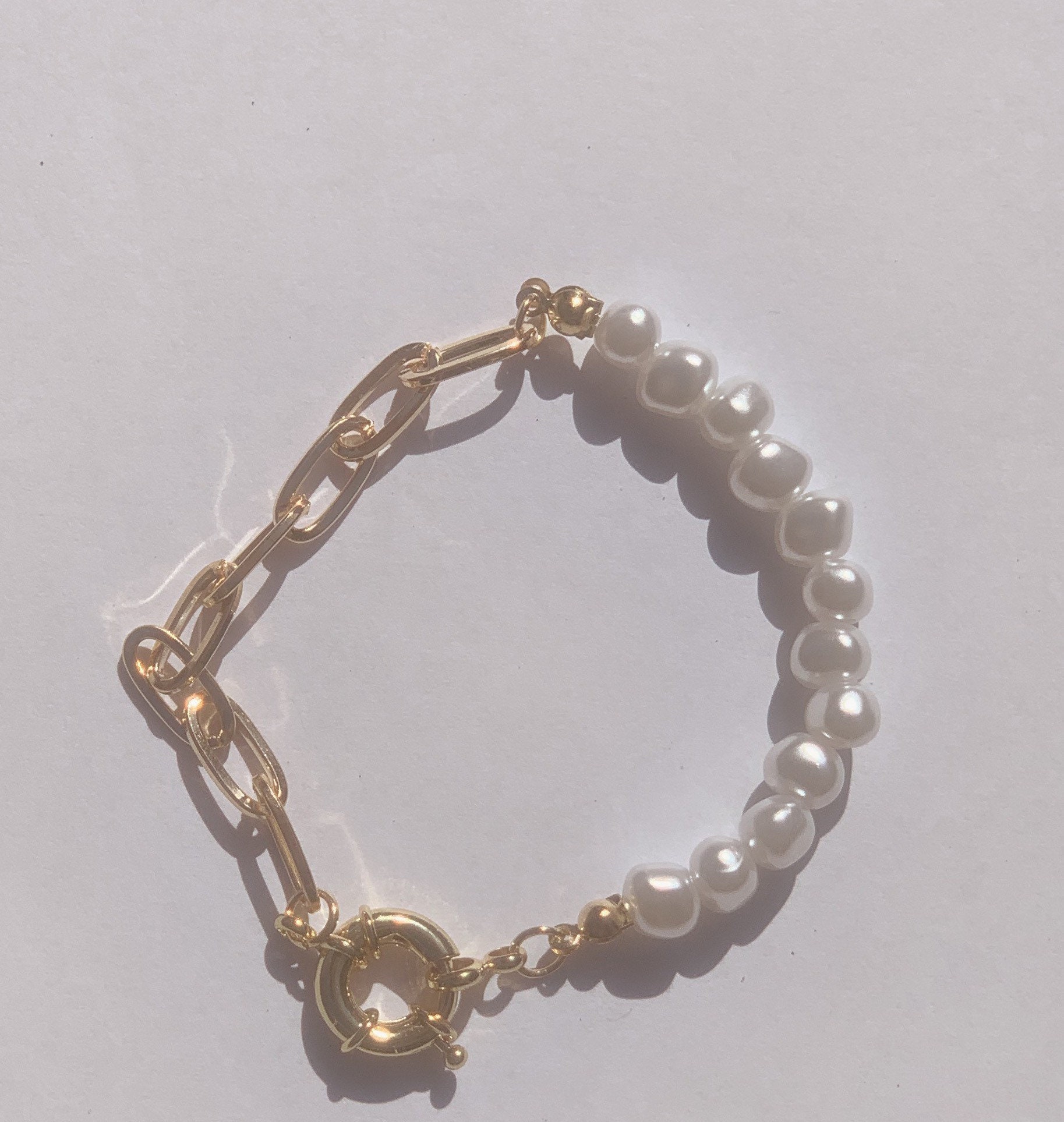 Gold link chain and pearl bracelet pearl bracelet gold link | Etsy