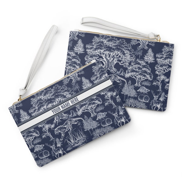 Pochette tendance personnalisée en toile de Jouy Nature française à motif transparent | Porte-monnaie de luxe | Chasse Anniversaire Anniversaire Cadeau de Noël