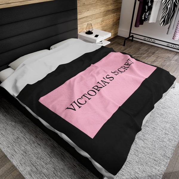 Personalized Name Pink VS Victoria Secret Velveteen Plush Blanket | Hunting Birthday Christmas Valentine Travel Flight Vacation Gifts