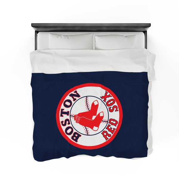 Coperta di peluche in velluto rosso blu navy dei Boston Red Sox / Tifoso di calcio / Squadra famosa / Idea regalo / Sport / Regalo di compleanno