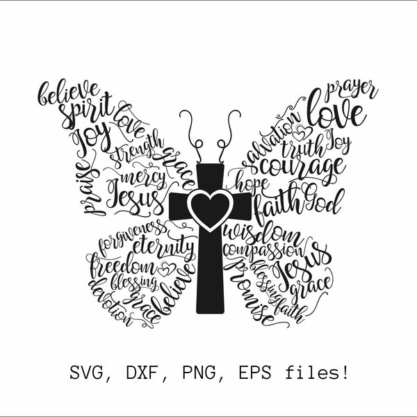 Christian Butterfly SVG, Cut File, SVG, Eps, Dxf, Png, Cricut, Silhouette, Cutfile, Instant Download