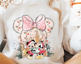 Disney Mickey and Minnie Christmas Castle Sweatshirt Magic Kingdom Holiday Shirt Cute Disney Xmas Gift Christmas Apparel for Disney Lovers