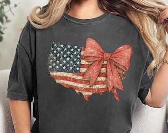 Retro USA-tröja med rosett, 4 juli-tröja, Gud välsigne Amerika-tröja, patriotisk flagga, frihetsgrafik, patriot, självständighetsdagen-tröja för kvinnor