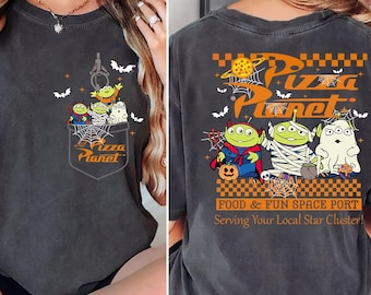 Camiseta de Halloween de Pizza Planet, camiseta de Toy Story Alien de Disney, camiseta de fiesta de Halloween de Mickey no tan aterrador, camiseta de viaje familiar de Halloween a Disneyland
