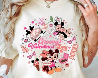Disney Valentines Day Shirt Mickey and Minnie Retro T-Shirt Valentines Gift for Disney Lover Couples Mickey and Minnie Valentine Sweatshirt