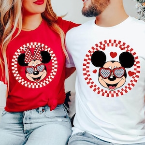 Micky und Minnie karierte Valentinstag T-Shirt, Disney Valentinstag Sweatshirt Paare Disney Valentinstag Geschenk Tee romantisches Disney Shirt