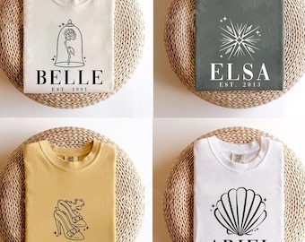 Chemise princesse Disney, princesse Belle, Moana, Elsa Raiponce Ariel, Blanche-Neige, Merida Aurora Cendrillon, cadeau tee jasmin pour les amoureux des princesses