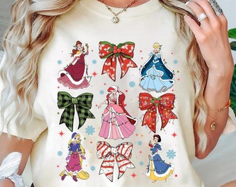 Disney Princess Coquette Bows-kerstshirt Cadeau met prinsessen voor Disney- en prinsesliefhebbers Belle Assepoester Ariel in kerstt-shirt