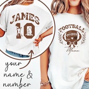 Camiseta personalizada para mamá de fútbol con nombre y número de niño, camiseta a juego para mamá de fútbol, camiseta para el día del juego, regalo para mamá de fútbol