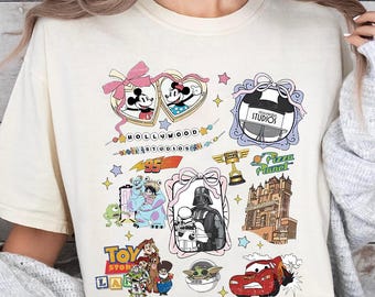 Retro Coquette Disney Hollywood Studios Shirt Mickey Minnie Star Wars Toy Story Lightning McQueen Pizza Planet Tee Disney Family Trip Outfit