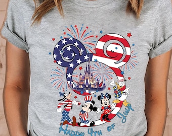 Glückliches 4. Juli Disney Shirt Mickey und Freunde Feuerwerk Schloss T Shirt Disney World Familie Matching Shirt Minnie Donald Juli 4 Tee