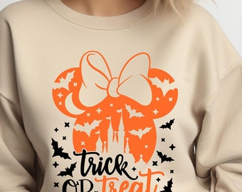Minnie Halloween Trick Or Treat-shirt, Minnie Halloween-shirt, Disney Halloween-feestshirt, bijpassende shirt voor Halloween, Halloween-trui