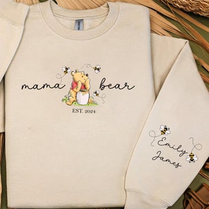 Custom Mama Bear Sweatshirt, Mama Est with Kid Name on Sleeve Sweatshirt, Personalized Mom Sweatshirt, Custom Christmas Sweatshirt, New Mom