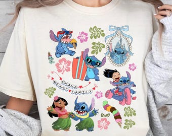 Retro Lilo and Stitch Ohana Means Family Shirt Coquette Disney Matching Vacation Tee Hawaiian Luau Castle Outfit Cute Summer Disney Trip Tee