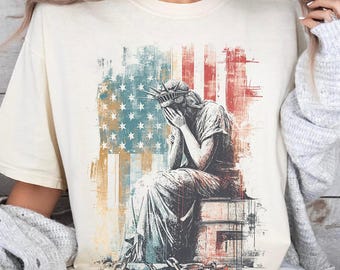 Crying Statue of Liberty Shirt Political Protest Tee Patriotic American Flag Shirt 4th of July Independence Day Freedom USA Tee MAGA Shirt