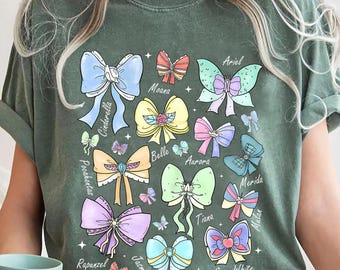 Camiseta con lazo de princesa Disney, lindas cintas de princesa, colores cómodos, camiseta con lazo de Disney, camiseta de viaje de Disney para niñas, camiseta a juego de princesa 2025