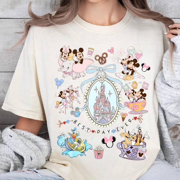 Retro Coquette Bow Disney Shirt Mickey Minnie Girls Trip Tee Magic Kingdom Disneyland Matching Tee Best Day Ever Disney World Vacation Shirt